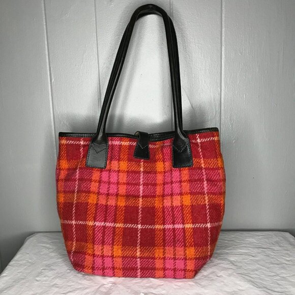 Vintage NESS Scotland Tweed Wool Tartan Plaid Bag Fall Tote Leather 12X10 - Picture 1 of 7